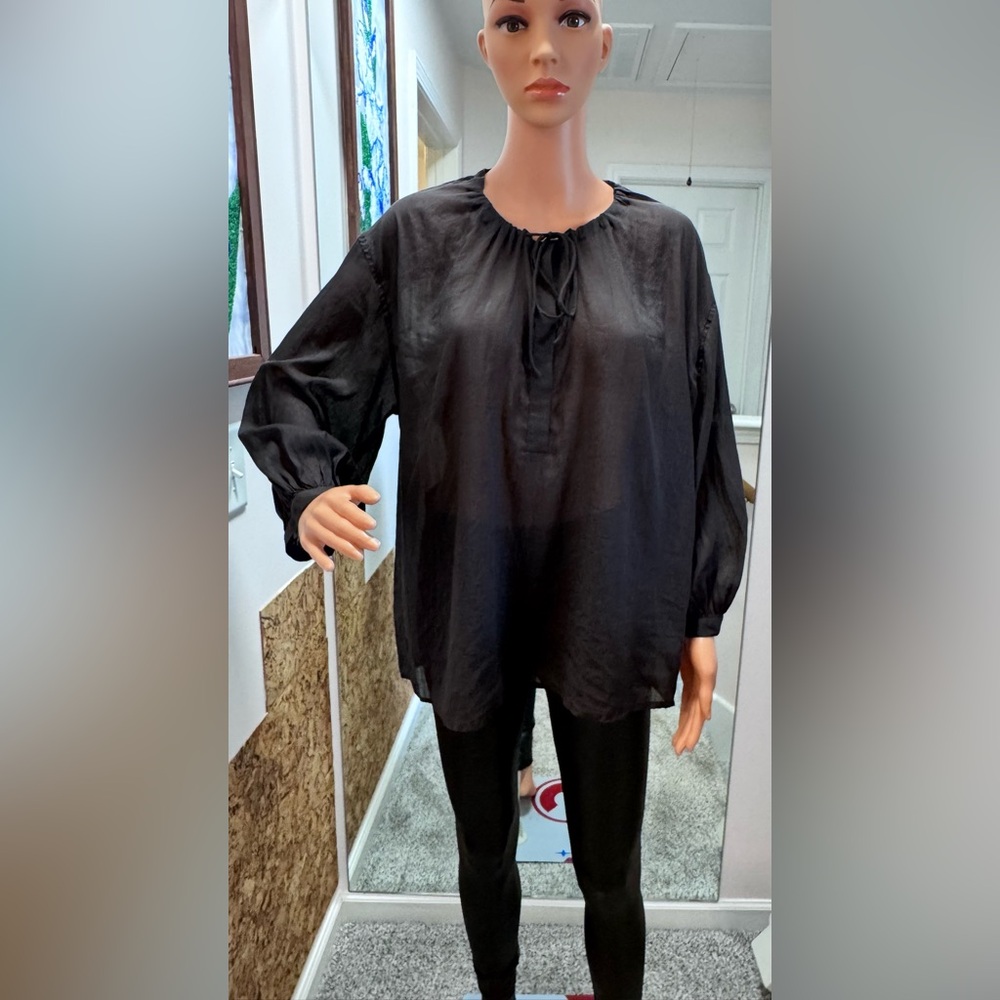100% Linen Blouse – Dark Chocolate – Size S/M (Relaxed Fit)